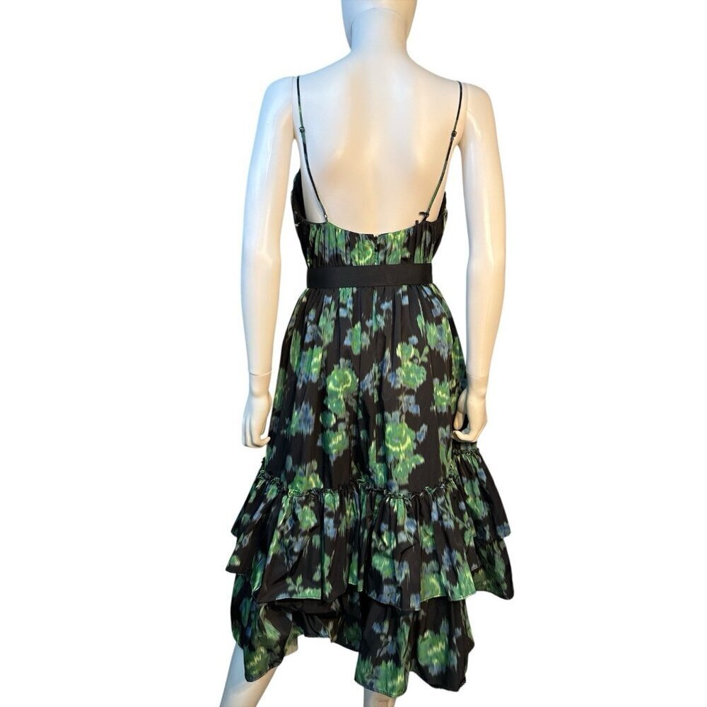 Zac Posen Spag Strap Rushed Bodice Ikat Green Floral Fit & Flare Dress Sz 4 NWT - Picture 5 of 10